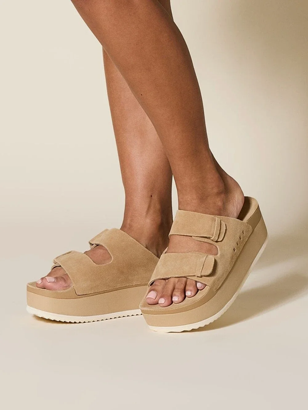 Reef Ojai Gigi Platform Sandals in Starfish Suede Leather Size 9